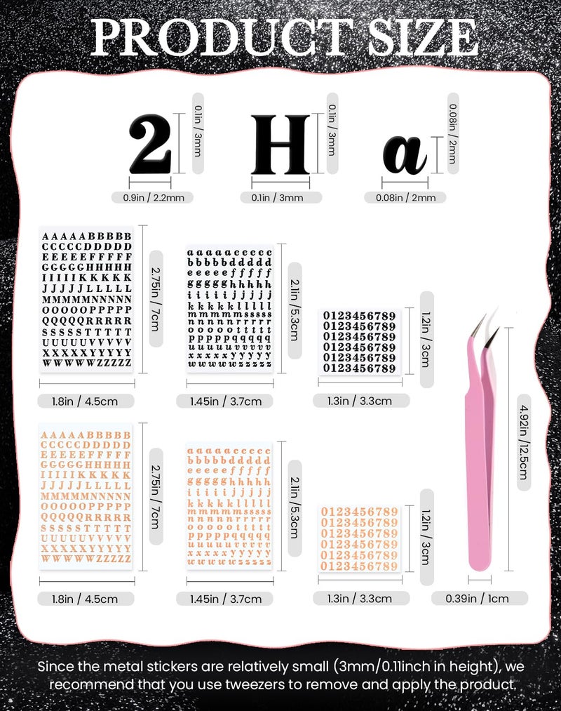 EORTA Letter Stickers 0.11inch with Tweezer Small Alphabet Decals 6 Sheets Self Adhesive Mini Number Sticker for Epoxy Resin Casting DIY Craft Scrapbook Nail Keyboard, Rose Gold/Black, 3mm - Image 3